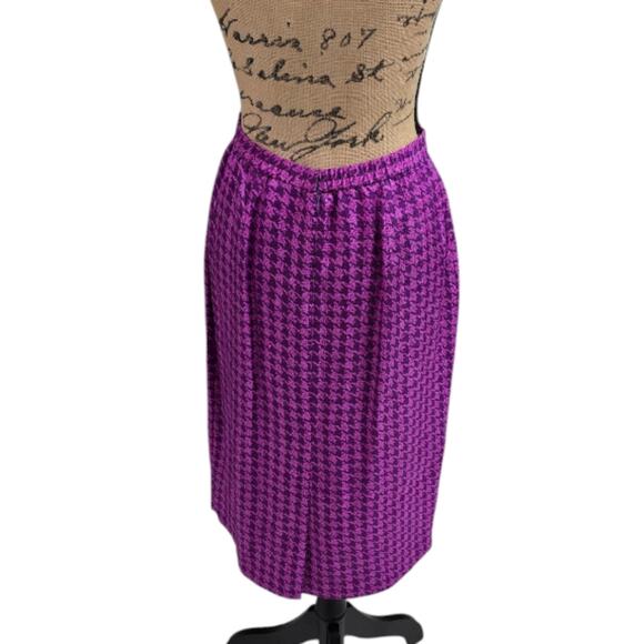 Adrianna Papell Elegant Purple Houndstooth 100% Silk Vintage Skirt Suit 10 P PET - Picture 7 of 12